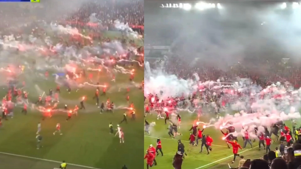 Video | Terror en República Checa: hinchas de Slavia Praga invadieron el campo en pleno partido y agredieron con bengalas a los jugadores rivales