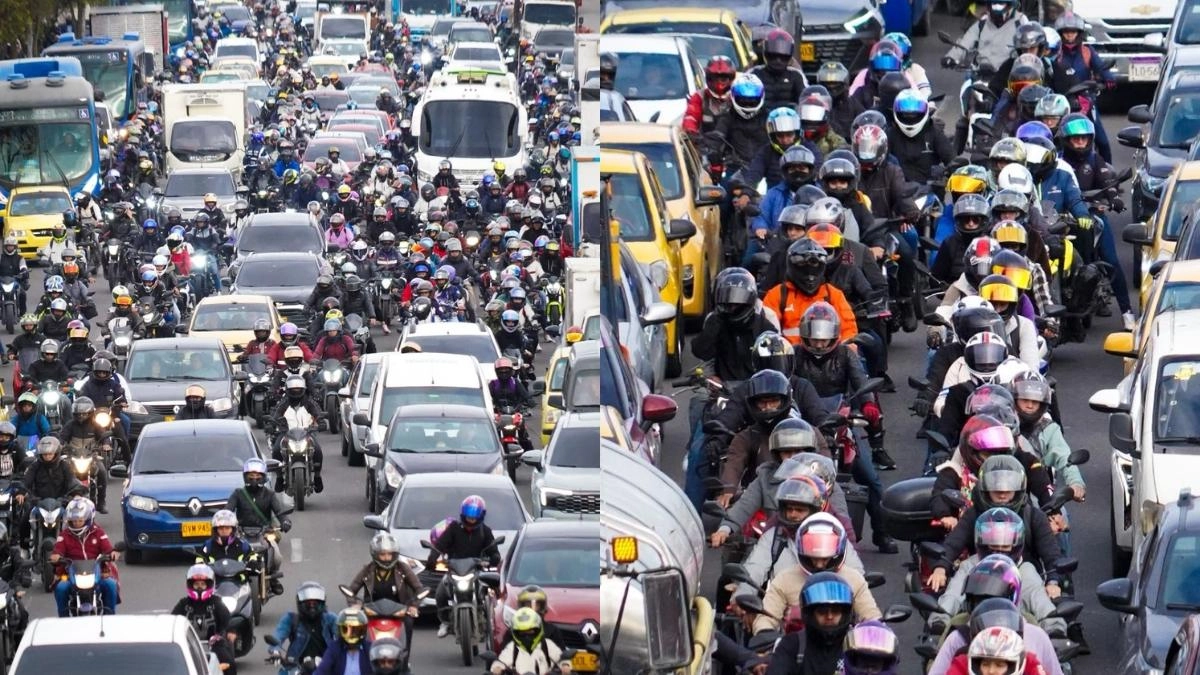 Trancones monumentales en Bogotá por operativo de Tránsito contra motocicletas que invaden andenes en la localidad de Puente Aranda