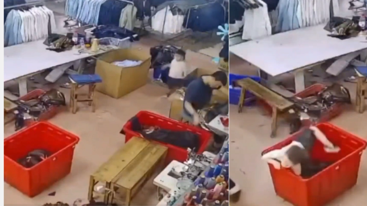 Cámaras captaron el angustiante momento en que un niño quedó atrapado bajo una montaña de ropa en una lavandería