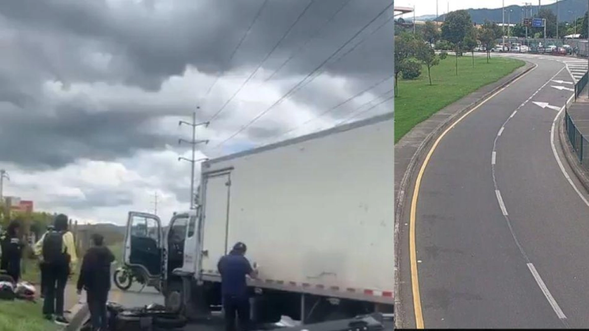 Congestión vehicular en la salida de Bogotá por la calle 80 debido a un siniestro entre un camión y un motociclista