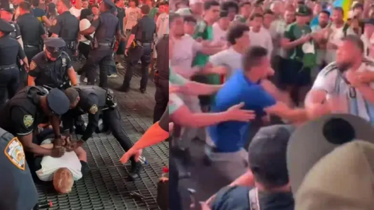 Video | Hinchas de Argentina y Argelia protagonizan salvaje pelea en el Times Square: volaron puños y patadas antes del juego en el Mundial 2026