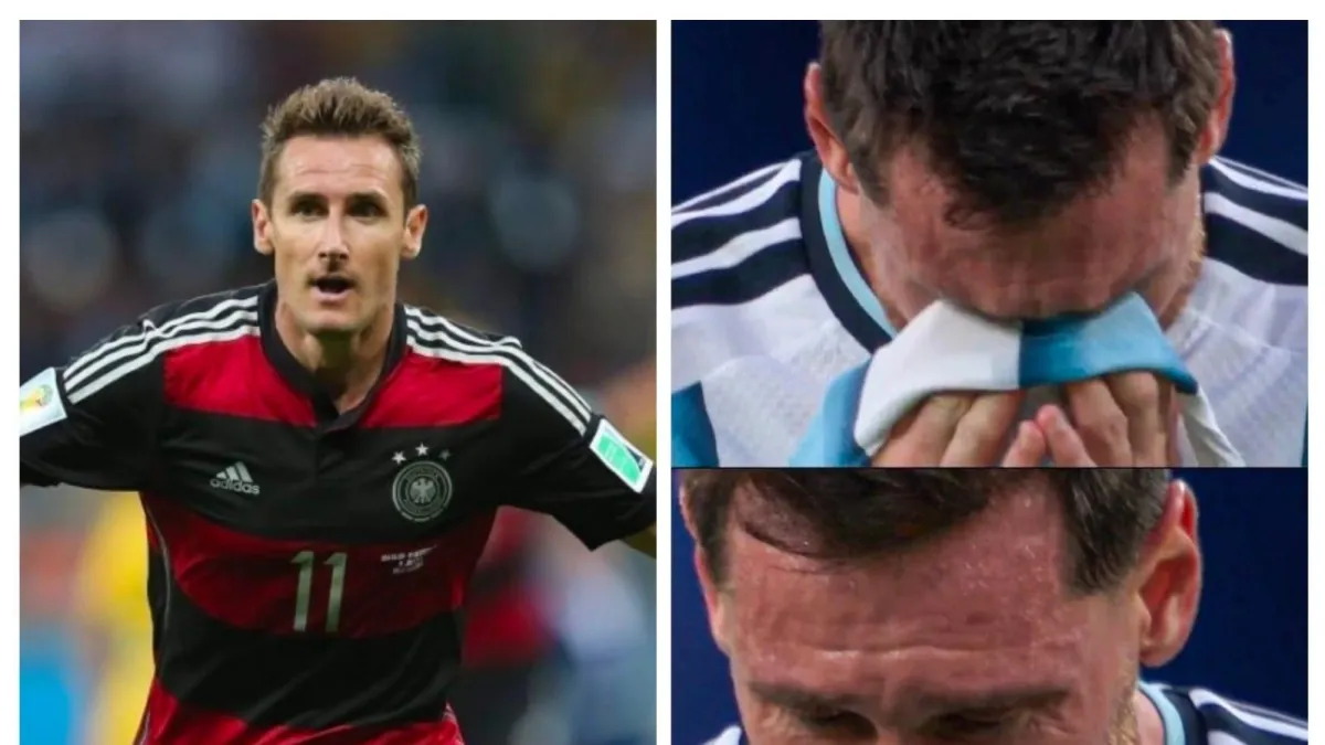 Miroslav Klose, rendido a los pies de Lionel Messi, quien le tumbó el récord de máximo goleador de los Mundiales de fútbol