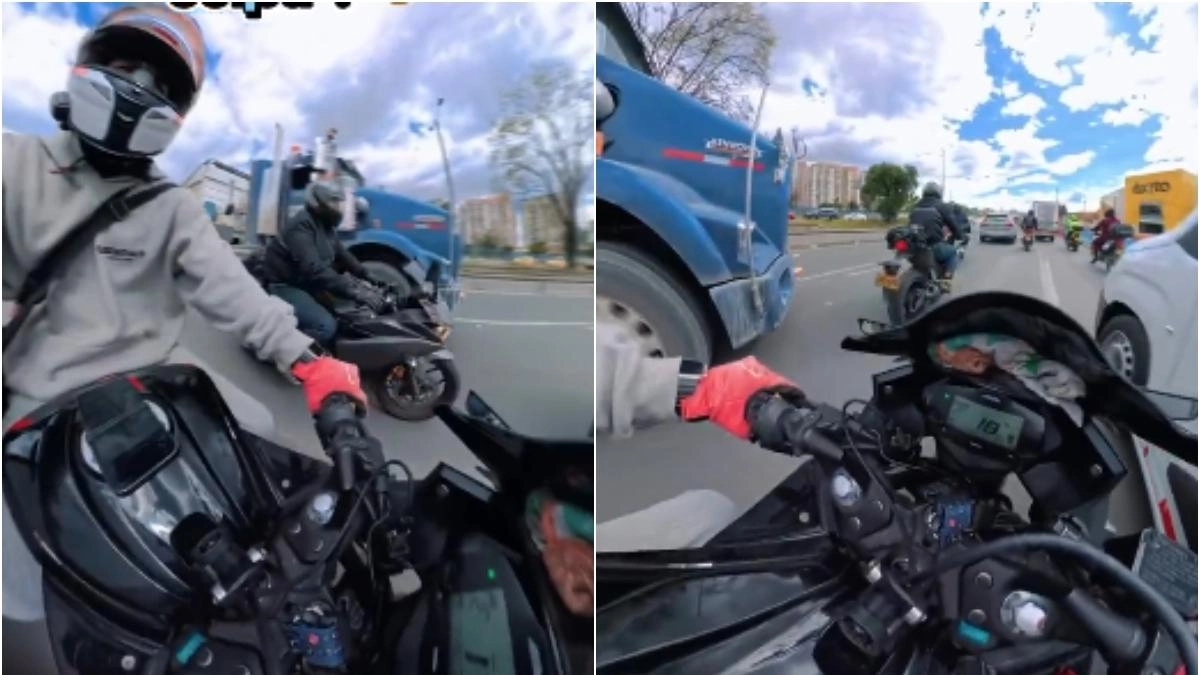 En video quedó registrado el angustiante momento cuando una tractomula arrolló a un motociclista en Bogotá: el vehículo terminó bajo una llanta
