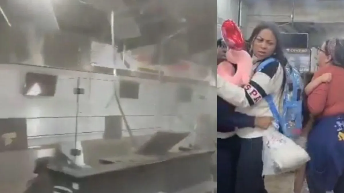 Video revela momento exacto del sismo 7,5 en el Aeropuerto Internacional Simón Bolívar de Maiquetía en Caracas, Venezuela: parte del techo colapsó