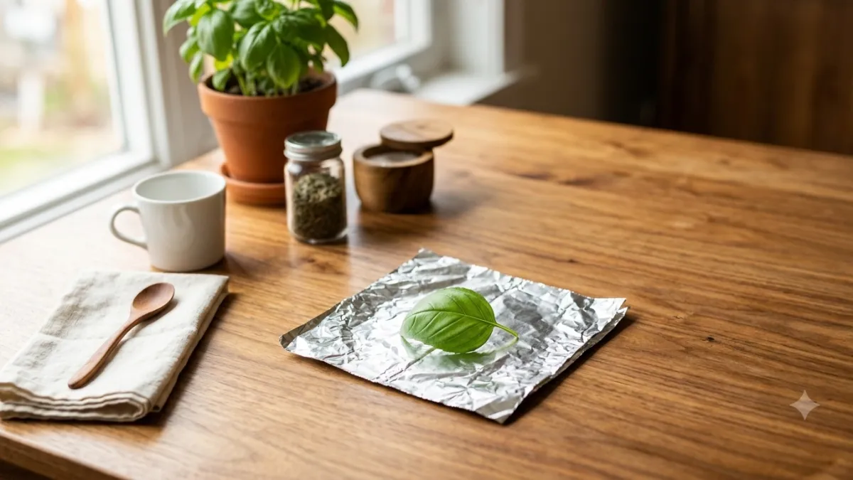 ¿Por qué se recomienda tener una hoja de albahaca envuelta en papel aluminio y para qué sirve?