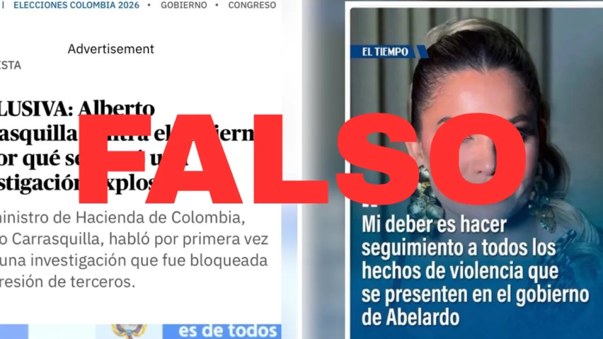 ¡Falso! Contenido que suplanta el estilo de EL TIEMPO difunde declaraciones falsas atribuidas a Adriana Lucía y al exministro Alberto Carrasquilla