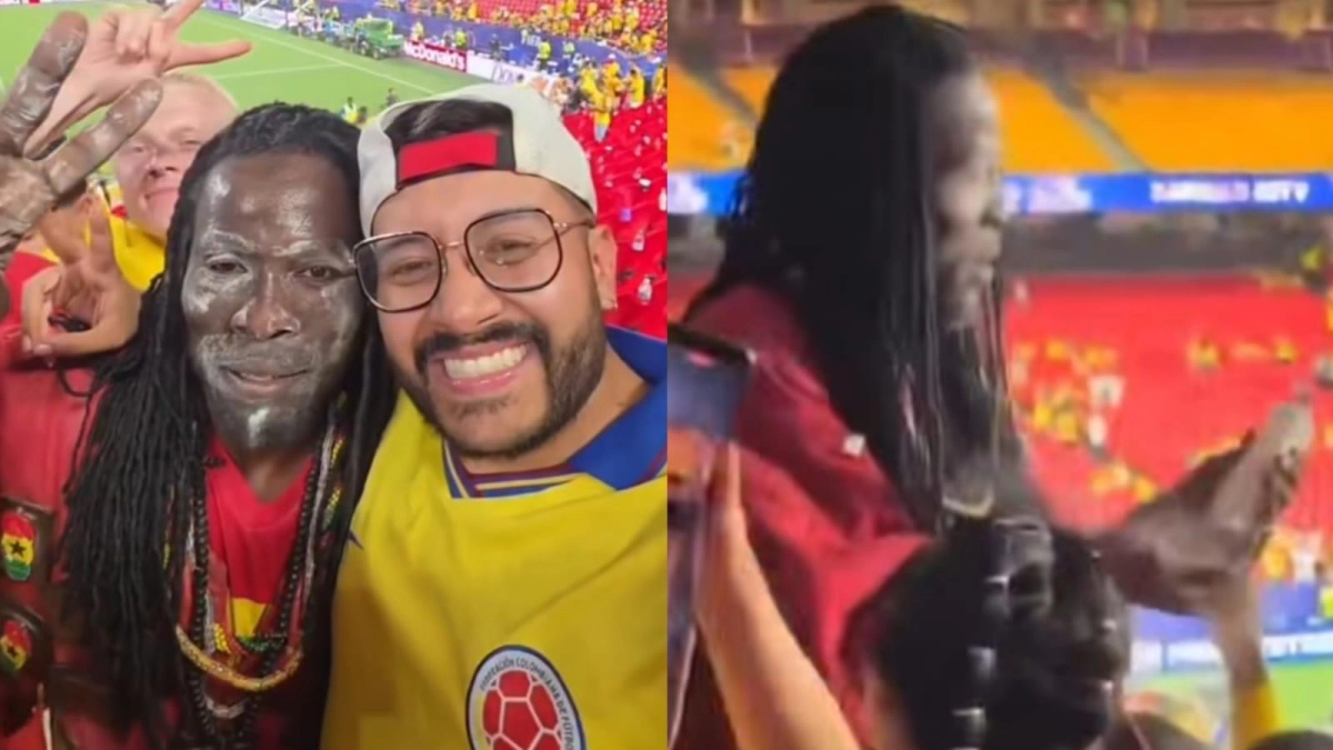 Video | El 'brujo' de Ghana se convirtió y terminó celebrando con los hinchas de Colombia: armaron fiesta y hasta tomó trago