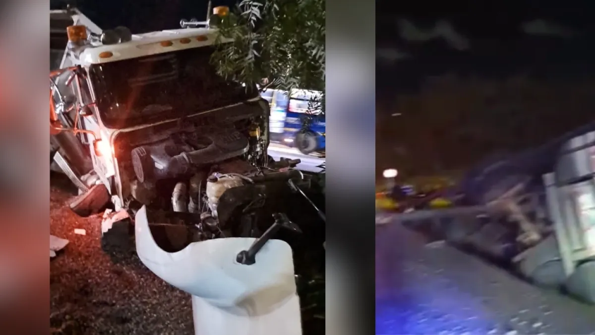 Grave accidente en el sur de Bogotá: camión terminó volcado tras chocar contra un carro y estrellarse contra un poste