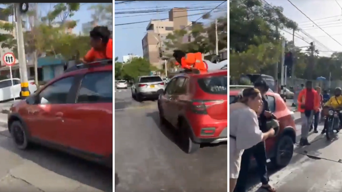 Discusión por un pedido en Barranquilla termina con domiciliario sobre un vehículo