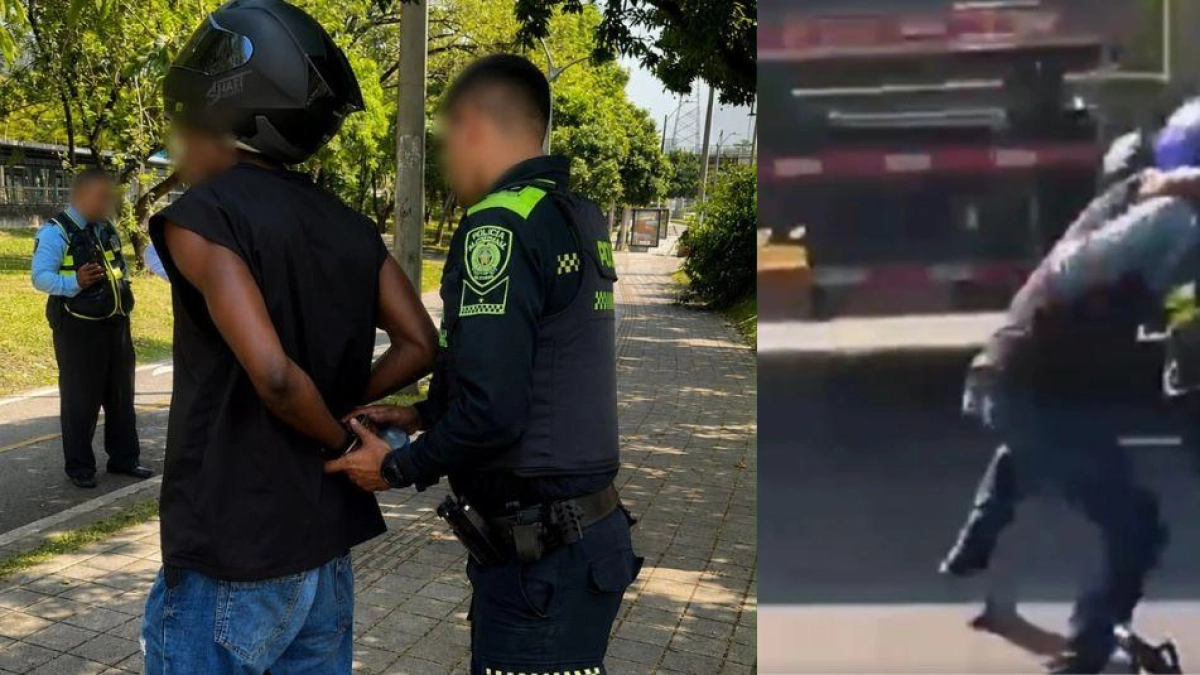 Video | Capturan en Medellín a un motociclista por golpear a un agente de tránsito en control vial: uniformado cayó cerca de un camión