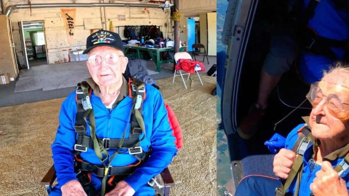 Video | Hombre de 105 años se lanzó en paracaídas para celebrar la vida: 'No pensé que se atrevería'