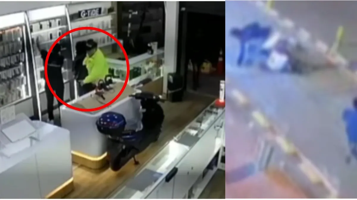 Balacera que se desató tras millonario robo en local de Soacha quedó en video: uno de los delincuentes usaba uniforme de la Policía Nacional