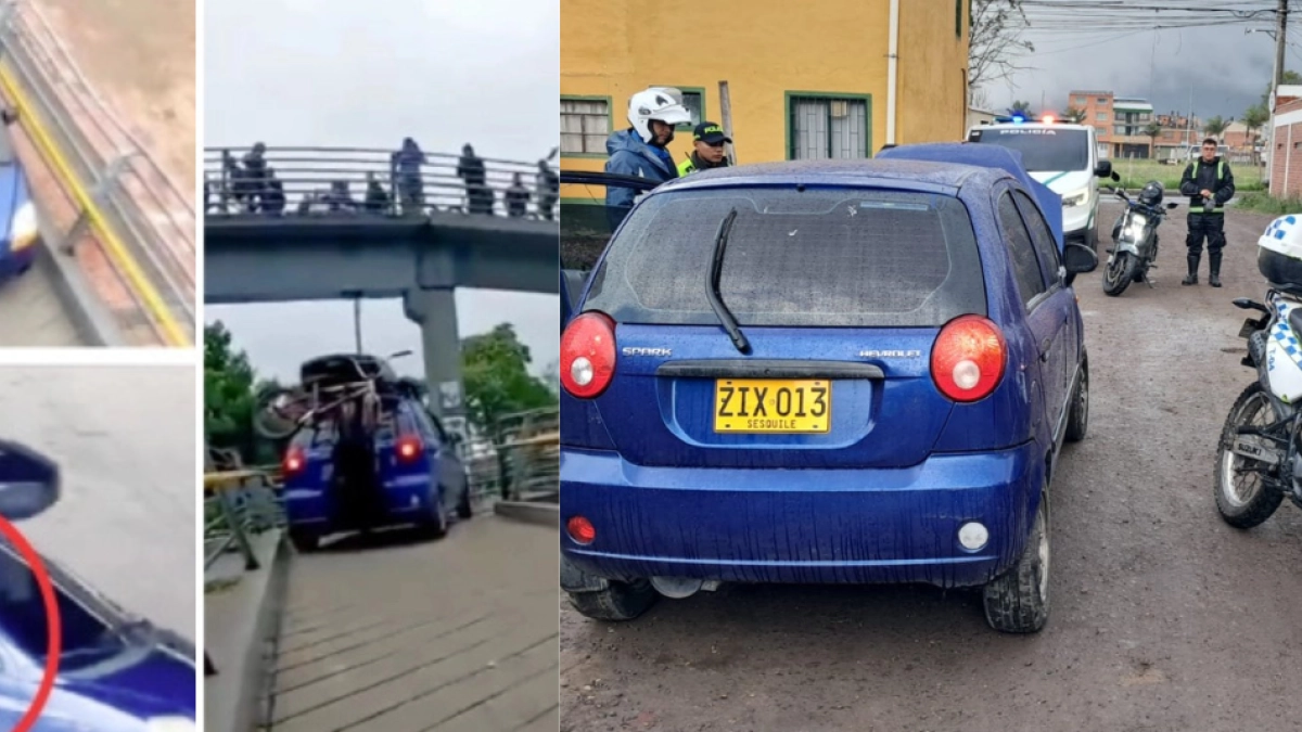 Inmovilizaron el Chevrolet Spark azul que intentó subirse a puente peatonal en Bogotá: vehículo que protagonizó imprudencia fue encontrado en Cajicá