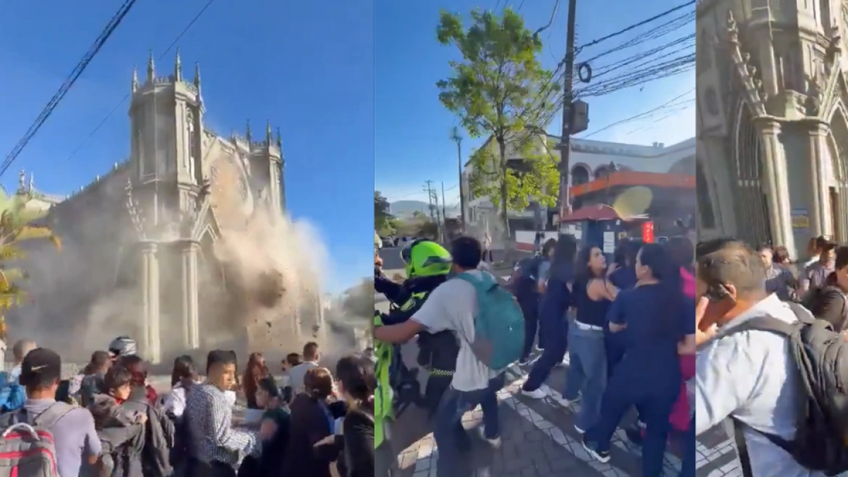 Video: momentos de tensión se vivieron a las afueras de la iglesia San José de Pereira tras terremoto de 7,4 en Colombia; parte de la estructura cayó