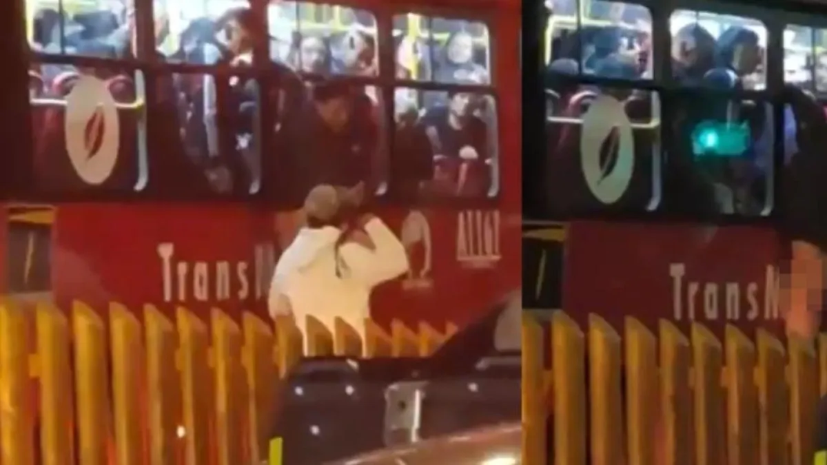 ¡A correazos! Motociclistas cogieron a un hombre señalado de robar un celular por la ventana de TransMilenio, en Bogotá: fue capturado