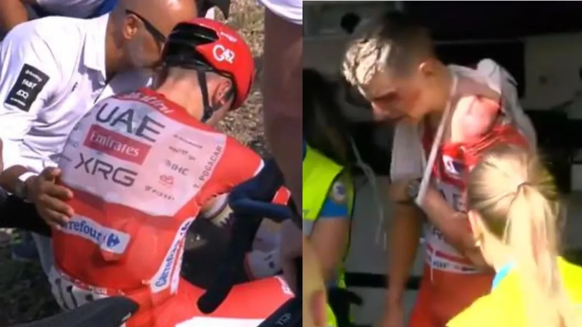 Video reveló la que sería la principal causa de la brutal caída de Tadej Pogacar en la etapa 8 y de su retiro en la Vuelta a España