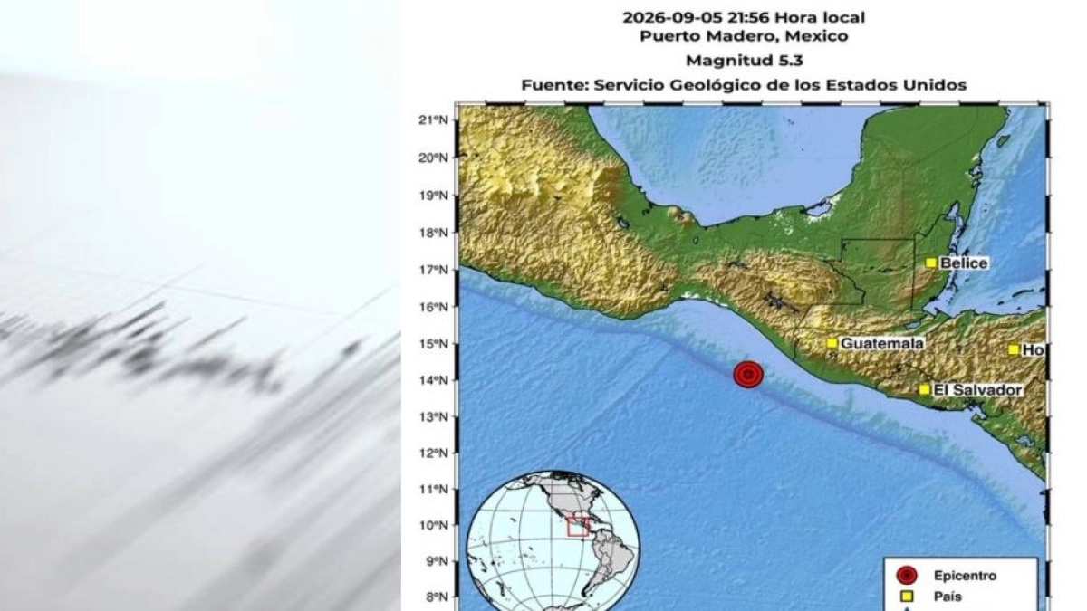 Sismo superficial de magnitud 5,3 se registra frente a las costas de Puerto Madero, México