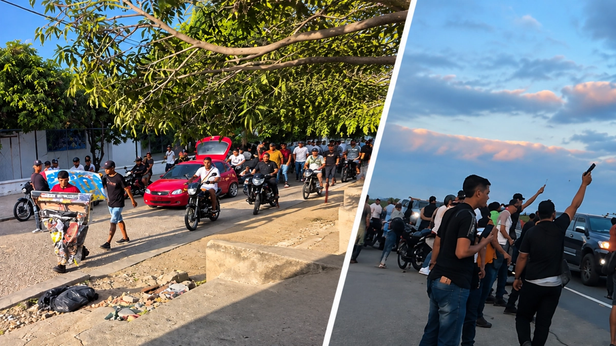 Entre disparos al aire, pancartas y música popular llegaron a Riohacha los cuerpos de alias 'Bendito Menor' y sus tres acompañantes este domingo