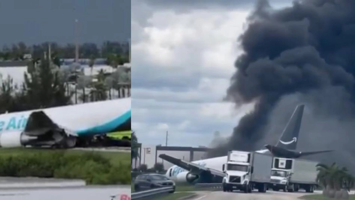 Los impactantes videos del avión de carga de Amazon que se salió de pista en el aeropuerto de Miami y terminó en llamas: hay cinco muertos