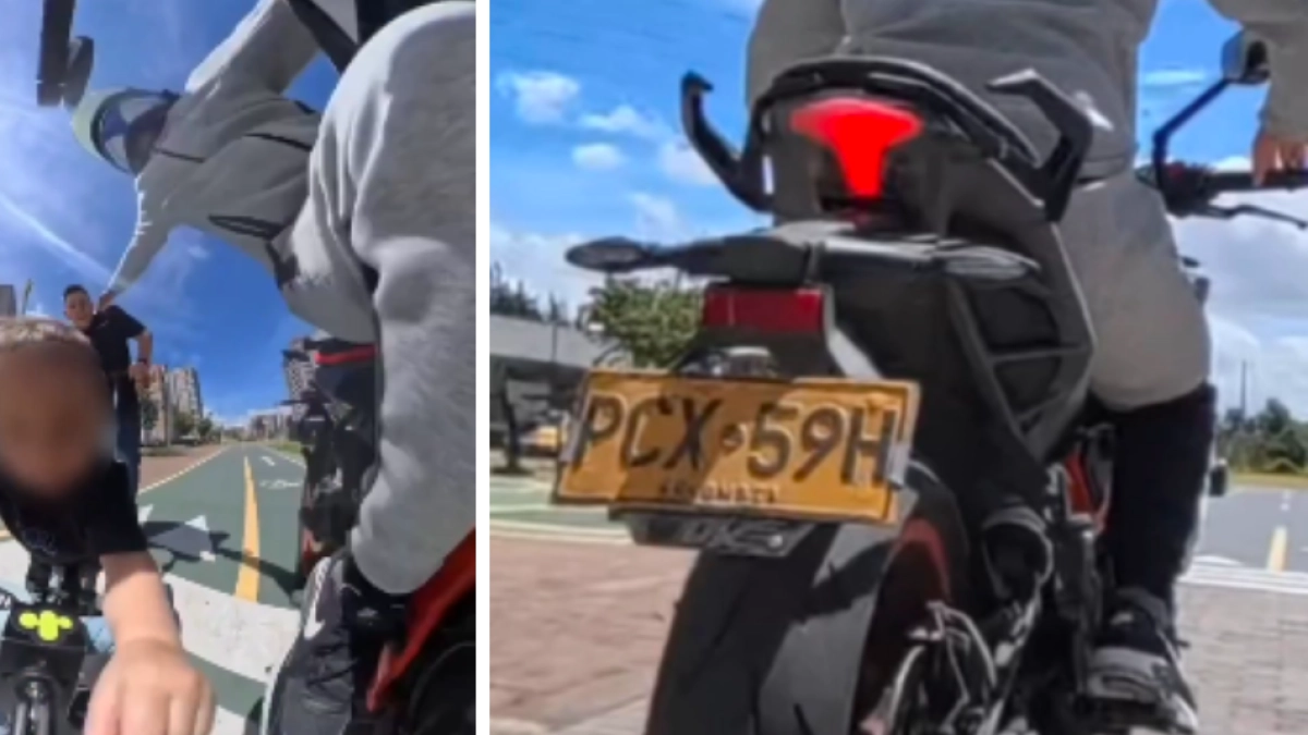Video | Ladrón en motocicleta casi atropella a un bebé durante un intento de robo en una ciclorruta en Bogotá: trató de quitarle una cadena a su padre