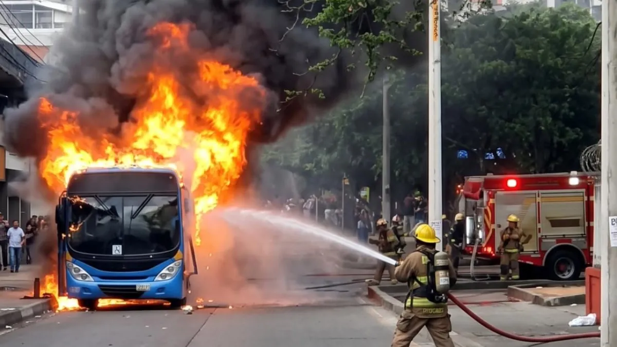 Susto en el centro de Cali: evacúan a tiempo a pasajeros de un bus articulado del sistema MIO por incendio