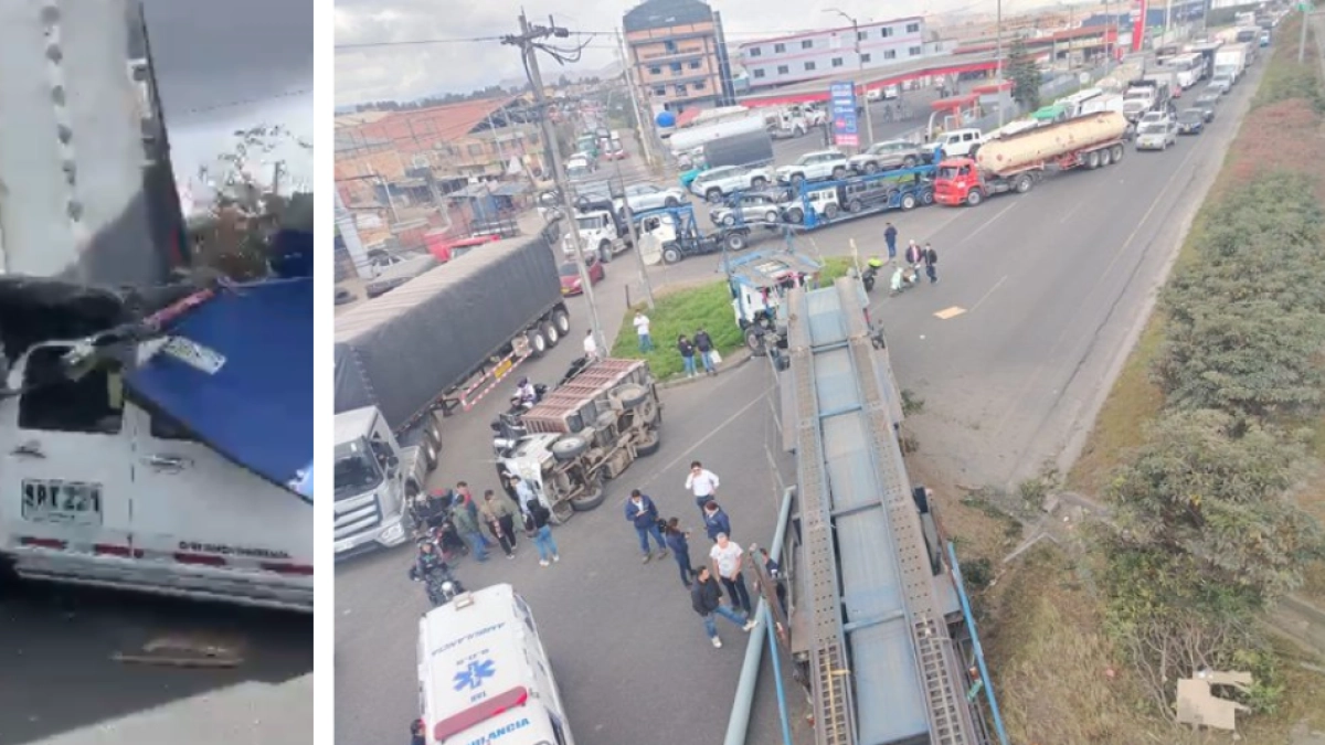 Grave accidente en vía Bogotá-Mosquera entre tractocamión tipo niñera, carro y camiones: hay vehículos volcados y cierre total de salida de calle 13