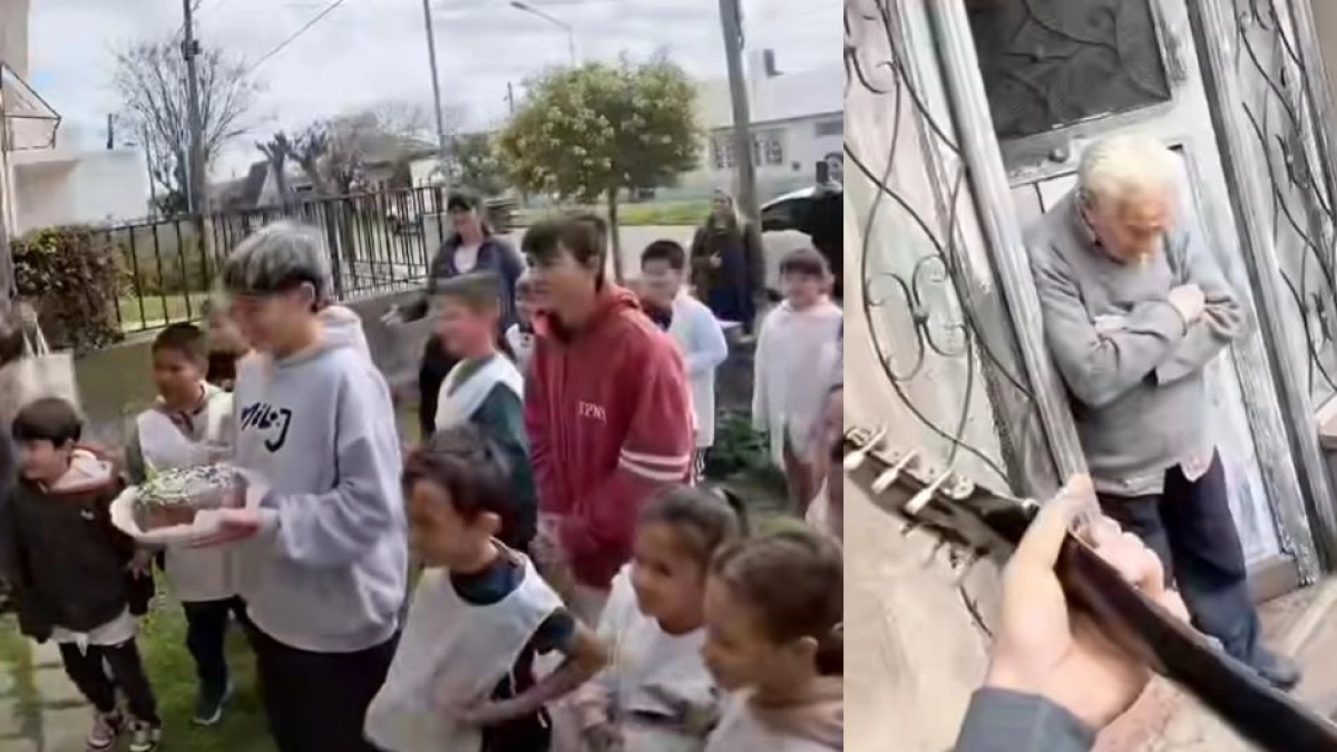 Grupo de estudiantes le cantó el cumpleaños a un vecino de 93 años en Argentina y el emotivo gesto se volvió viral: ‘¿Merezco semejante cosa?’