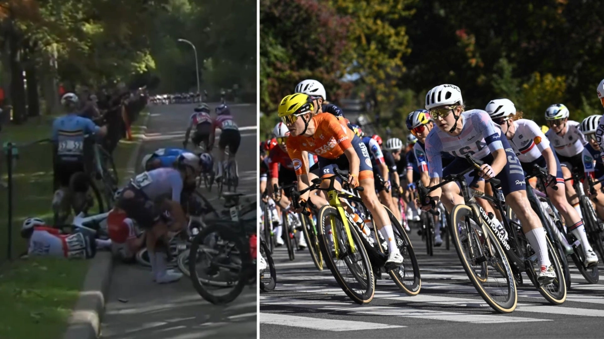 Video | Brutal accidente en la prueba de ruta del Mundial de ciclismo en Montreal: 15 ciclistas se cayeron y una fue trasladada al hospital