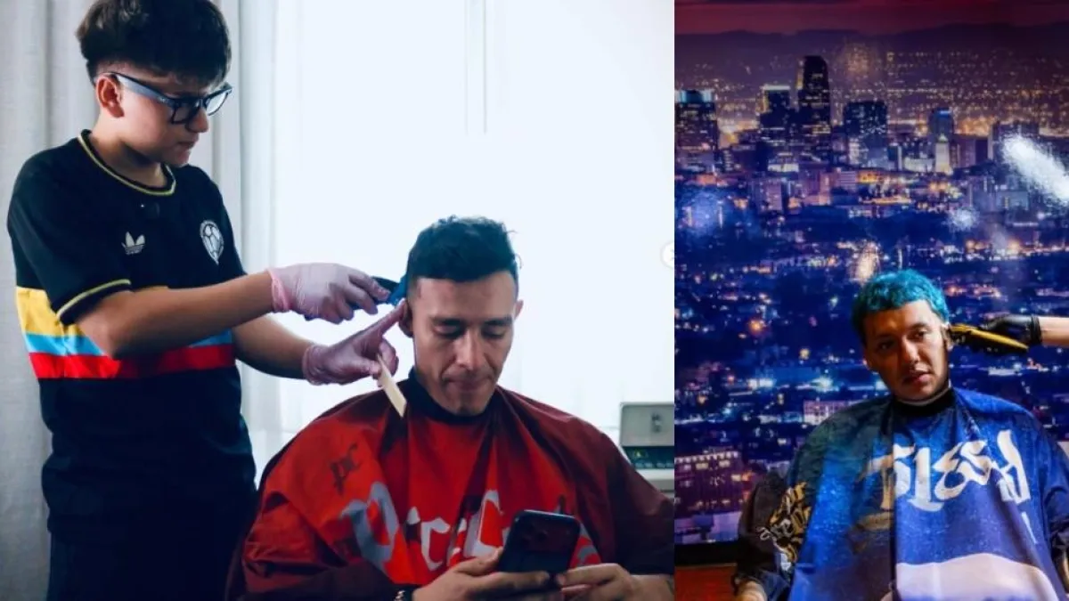 Jerónimo, el barbero colombiano de 14 años que empezó cortando en el garaje de su casa en California y atiende a artistas como Blessd y Luis Alfonso