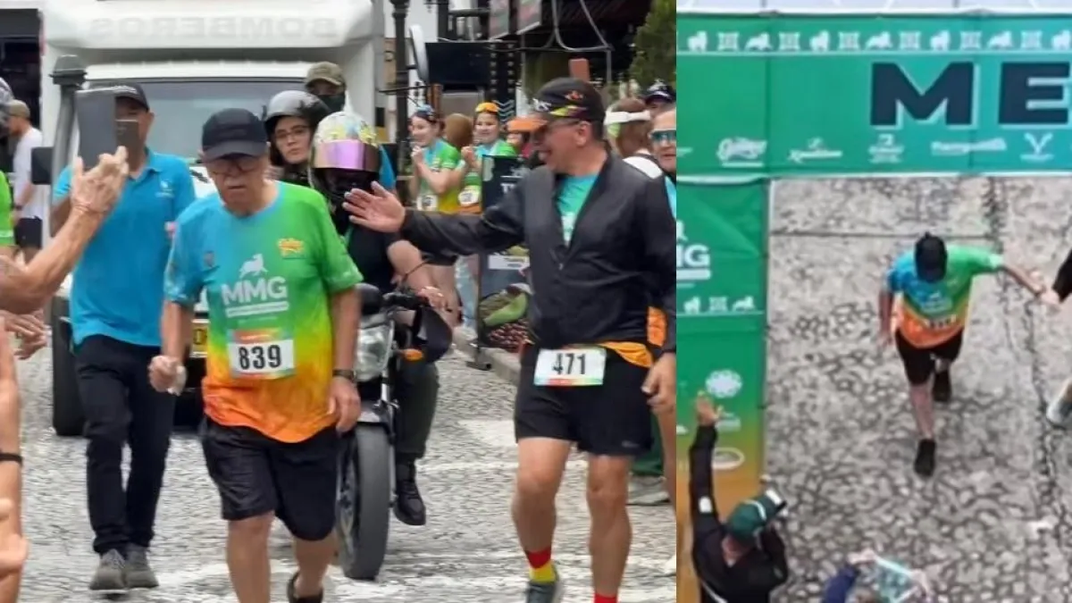Don Hernando, de 79 años, llegó a la meta de la Media Maratón de Guatapé: fue el primer lugar para todos