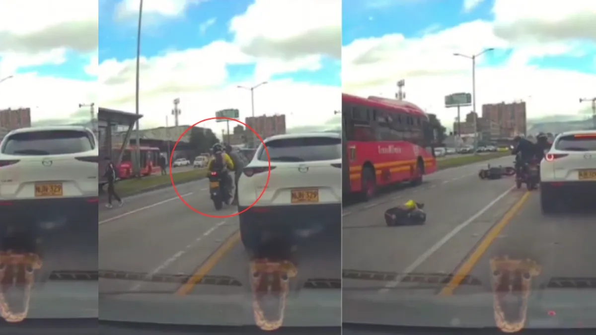 Video del fuerte accidente que involucró a hombre que pretendía colarse en Transmilenio: fue arrollado por motociclista que invadió carril exclusivo