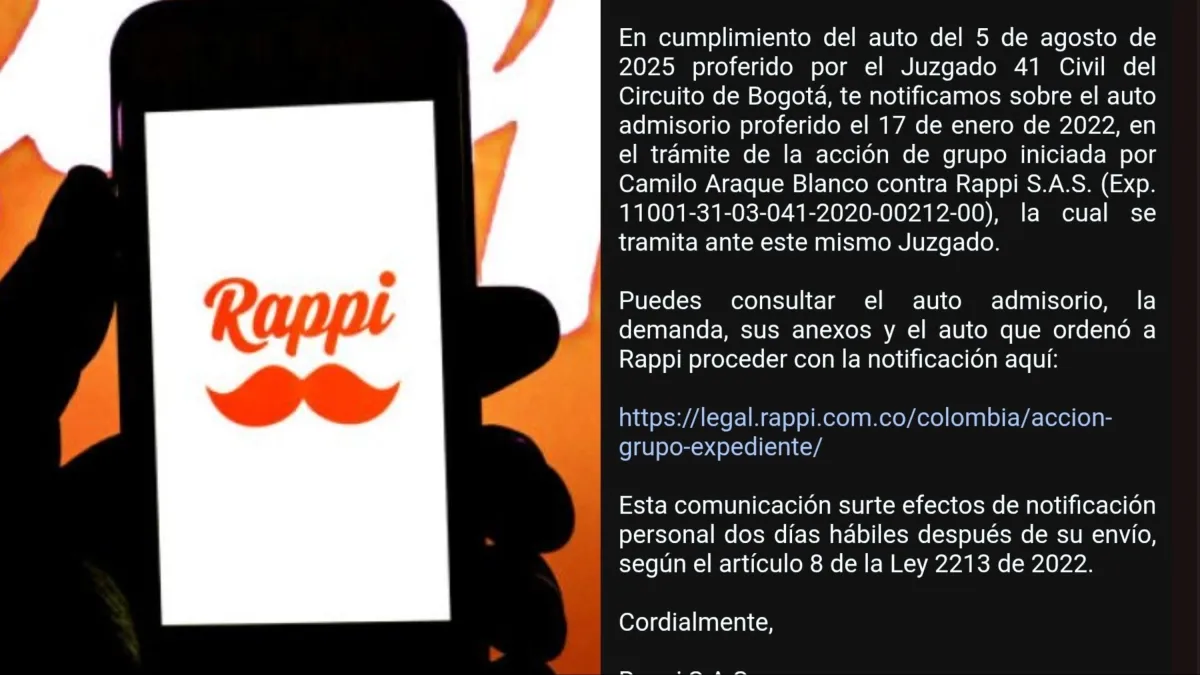 Rappi responde a usuarios a los que les llegó un correo de 'Notificación Juzgado 41 Civil del Circuito de Bogotá'