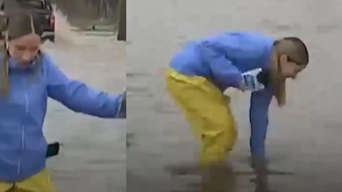 Periodista de TVN dejó caer un celular al agua durante una transmisión en vivo por las lluvias en Chile: así reaccionó