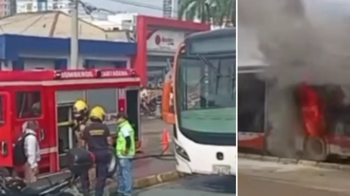 Bus de transporte público se incendió en Cartagena: una llanta se sobrecalentó y los pasajeros fueron evacuados; esto respondió Transcaribe