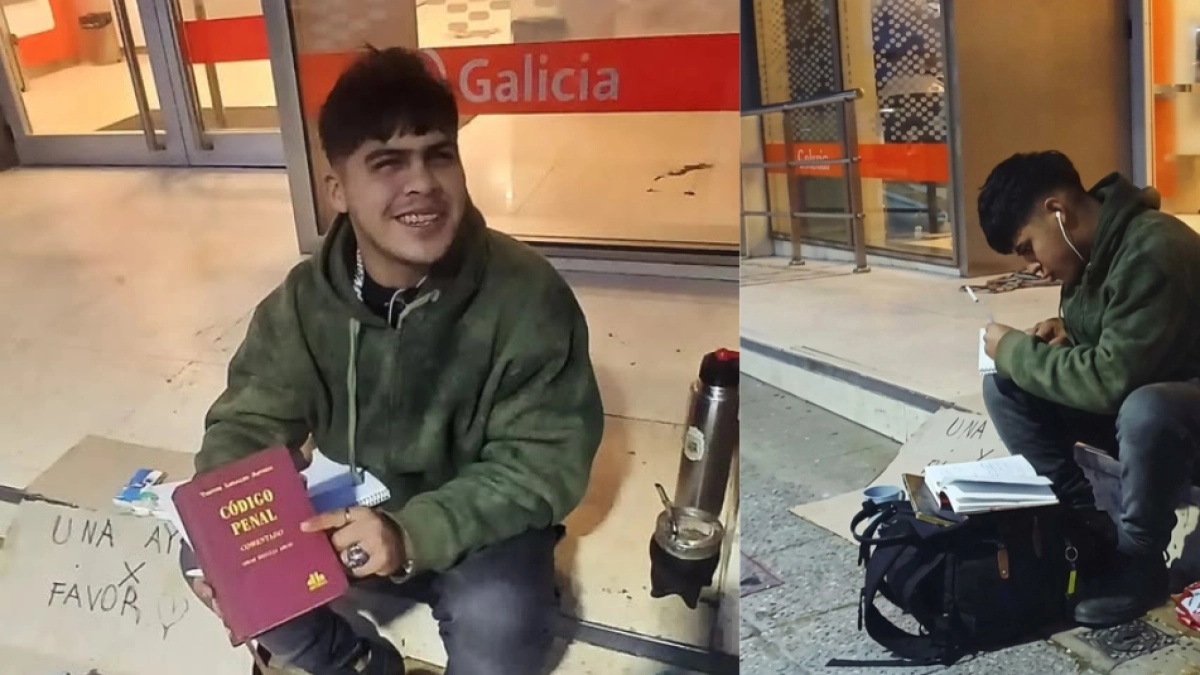 Joven que vive en la calle estudia el Código Penal y sueña con convertirse en abogado: 'Me encanta estudiar esto'