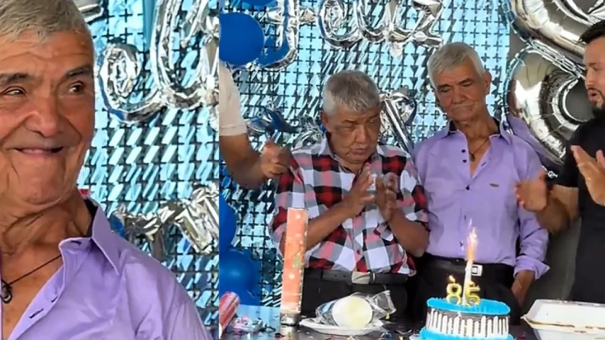 Abuelito de 85 años celebra su cumpleaños por primera vez y conmueve con su reacción al romper una piñata: 'Nunca es tarde para ser feliz'
