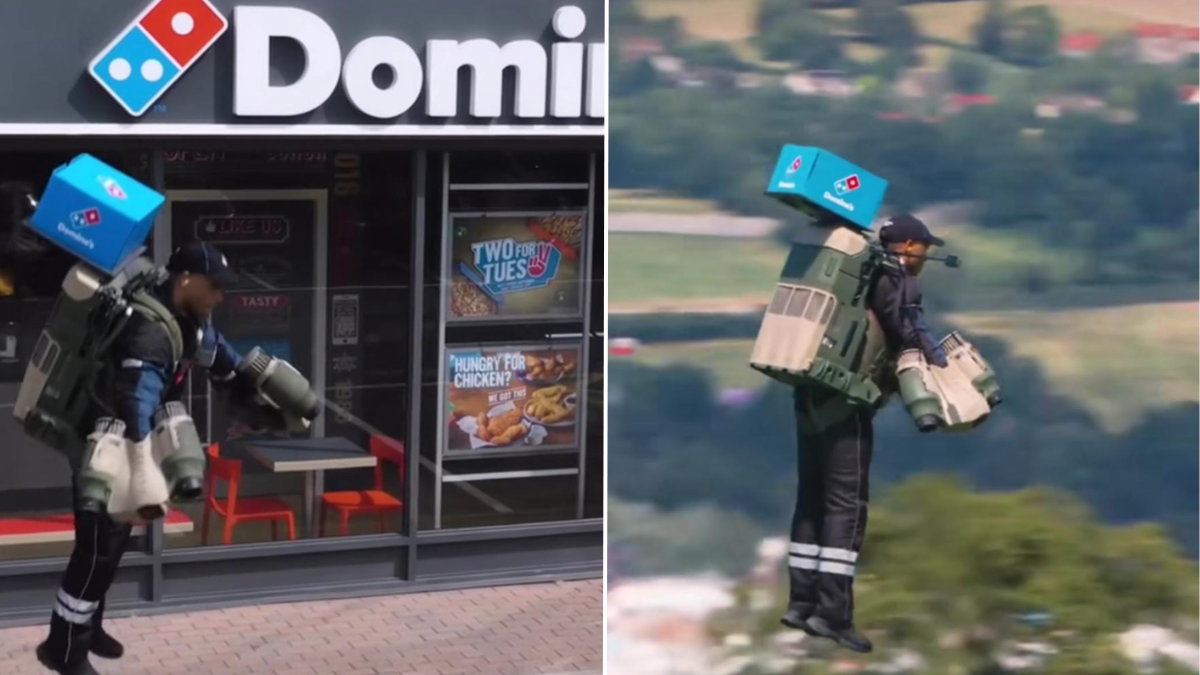 Domino's mostró el primer servicio de reparto de pizzas con jetpack