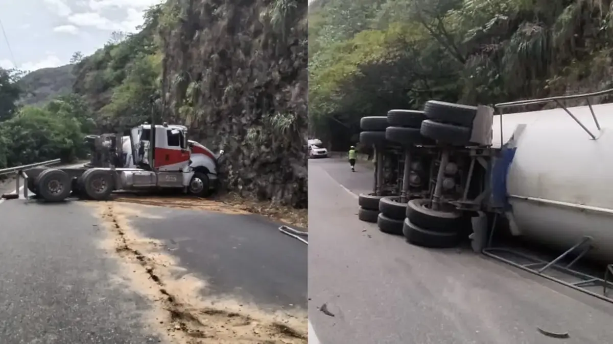 Accidente en la vía Sumapaz: conductor de tractocamión con material peligroso perdió el control y chocó; hay cierre total