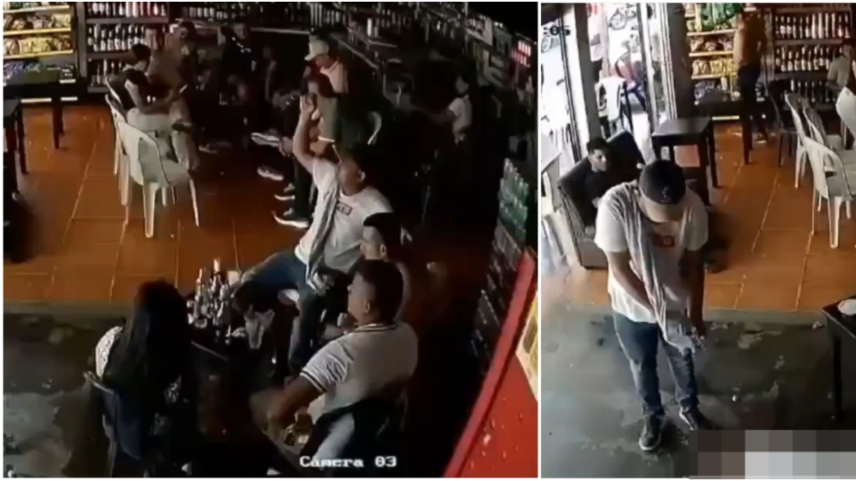 En video quedó cruel ataque a sangre fría en Caquetá: dos hombres hablaban en un bar cuando uno sacó un arma, le dio cuatro tiros e intentó rematarlo