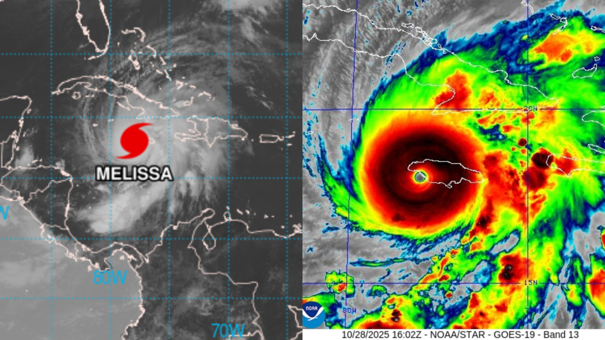 Impresionantes imágenes satelitales de la trayectoria del huracán Melissa categoría 5, con vientos de hasta 297 kilómetros por hora