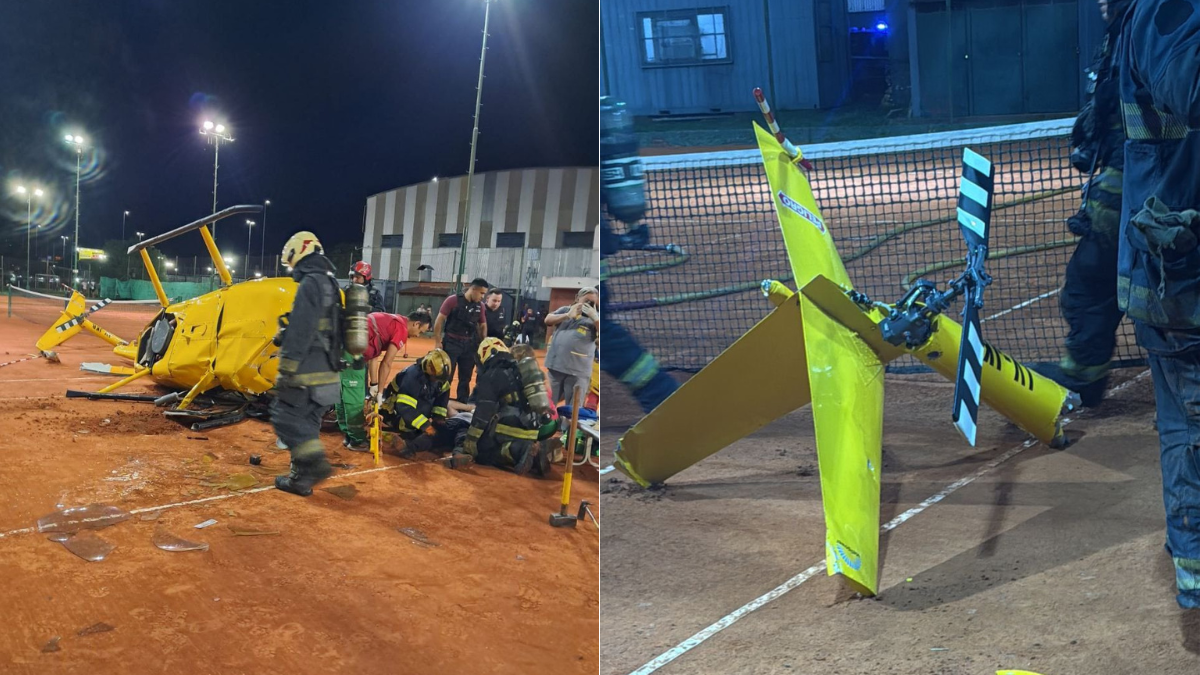  Video: un helicóptero cayó sobre una cancha de tenis en Argentina tras sufrir un desperfecto...