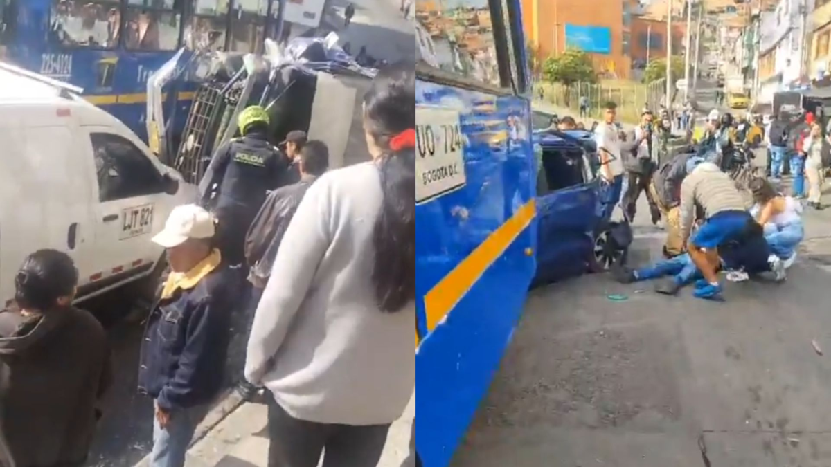 Grave accidente múltiple se presenta en Bogotá: el siniestro involucra 3 camionetas, bus zonal y un peatón; una persona falleció