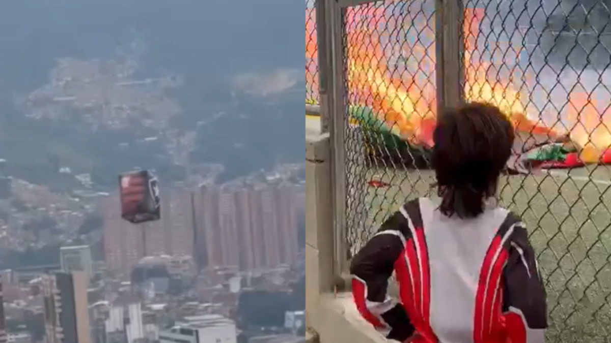 Globo de mecha gigante cayó repentinamente en una cancha sintética donde un grupo de niños entrenaba fútbol: hubo un incendio en el lugar