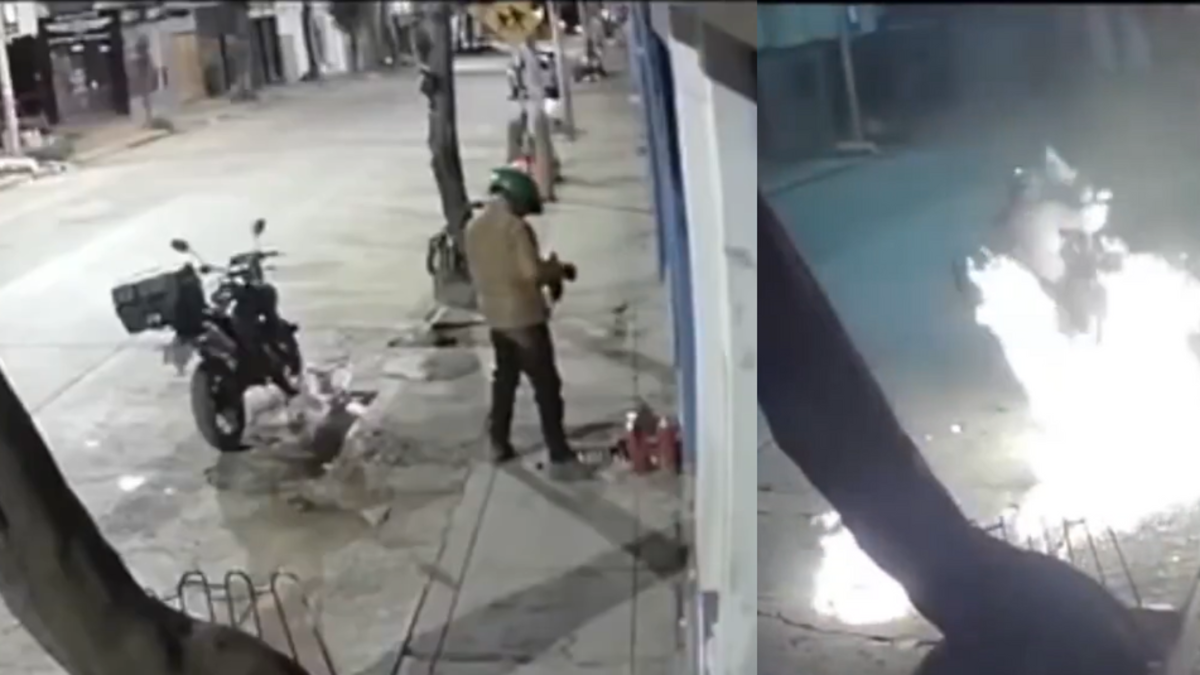 Delincuente intentó incendiar una tienda de motos en Perú y terminó en llamas: las cámaras de seguridad del local registraron el incidente
