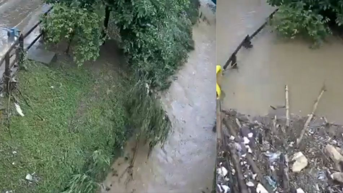 Video del momento exacto cuando se desbordó quebrada La Presidenta tras fuertes lluvias en Medellín: terminó inundando por completo la carretera