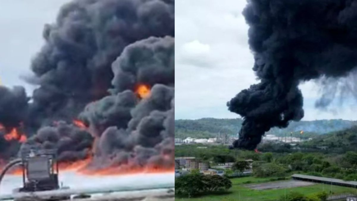 Videos del gran incendio reportado en la principal refinería petrolera de Ecuador: emergencia provocó vertimiento de hidrocarburo a un río