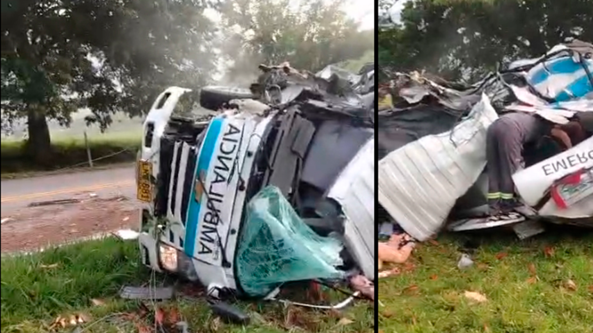 Video | Así quedó una ambulancia en Antioquia tras aparatoso choque en la vía Cisneros - Puerto Berrío: hay cuatro personas heridas