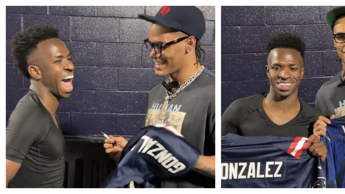 Video | Colombiano Christian González tuvo emocionante encuentro con Vinícius, tras el amistoso Brasil-Francia, con intercambio de camisetas