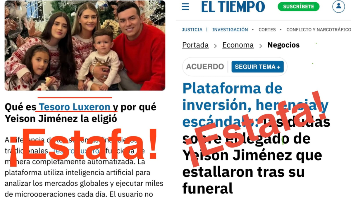 Tesoro Luxeron, estafa en Colombia con supuesta herencia de Yeison Jiménez y artículo falso de EL TIEMPO
