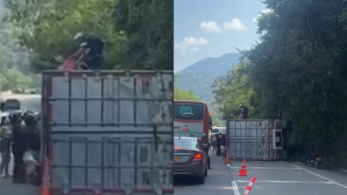 Video| Camión se volcó en la vía La Vega-Villeta y algunas personas se robaron la carga: hay un capturado